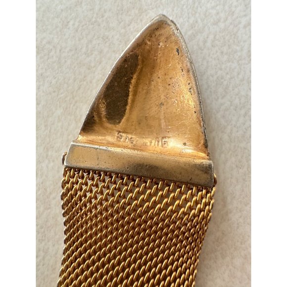 Antique Edwardian sterling silver gold filled blue paste mesh chain brooch pin - Picture 8 of 10